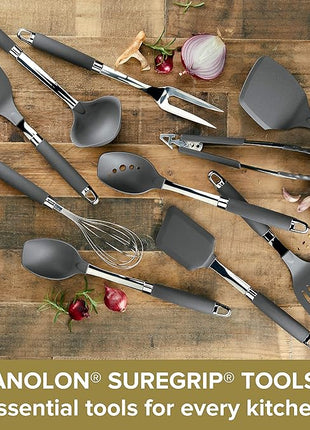 Anolon SureGrip Nonstick Nylon Solid Spoon, Gray 13.25-Inch, Tools and Gadgets - 46283