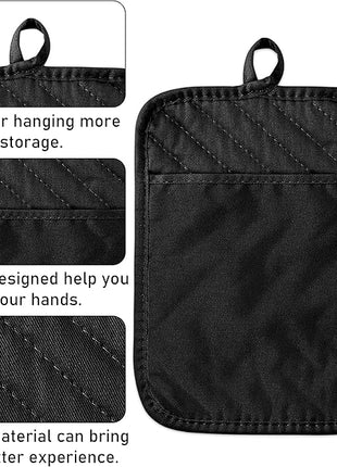 GROBRO7 5Pack Pot Holders for Kitchen Heat Resistant Cotton Potholder Multipurpose Hot Pad Machine Washable Oven Mitts with Pocket Potholders for Baking and Cooking 8.9 x 6.9 in Gray Black