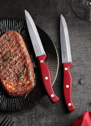 McCook® Stainless Steel Kitchen Knife Sets with Wooden Block, Kitchen Scissors and Built-in Sharpener, Red