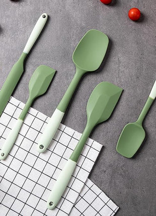 Silicone Spatula Set, 5 Piece Food Grade Rubber Spatulas for Baking, Cooking, and Mixing High Heat Resistant Non Stick Dishwasher Safe BPA-Free (Two colors - Green)