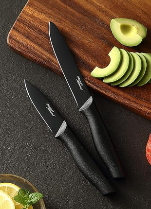 Kitchen Knife Set, KYA38 12-Piece Kitchen Knives Set with Covers, Marco Almond® 6 Knives with 6 Blade Guards, Stainless Steel Cooking Knives Set for Kitchen, Black