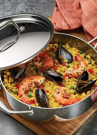 Tramontina Signature Tri-Ply Clad Stainless Steel 3-Quart Saute Pan with Lid, Induction-Ready Cooking Pan, Dishwasher-Safe, NSF-Certified, Made in Brazil