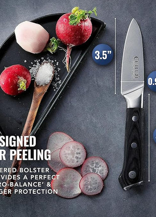 Cutluxe Paring Knife, 3.5" Small Kitchen Peeling Knife with Razor Sharp Blade – High Carbon German Steel, Full Tang, Ergonomic Handle Design – Artisan Series