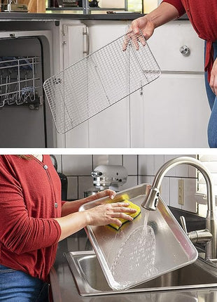 Ultra Cuisine Quarter Sheet Pan with Wire Rack Set - Includes Premium Aluminum Baking Sheet with 100% Stainless Steel Baking Rack, Dishwasher Safe Cookie Cooling Racks with 1/4 Pan Commercial Quality