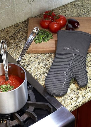 All Clad Silicone Oven Mitt: Heat Resistant up to 500 Degrees - 100% Cotton & Silicone, 14"x7" Oven Mitt for Kitchen and Barbeque, 1-Pack, Pewter