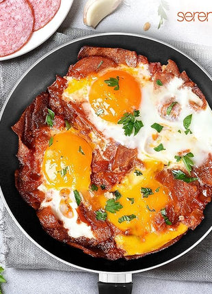 SereneLife Kitchenware Pots & Pans Basic Kitchen Cookware, Black Non-Stick Coating Inside, Heat Resistant Lacquer (15-Piece Set), One Size, Gold