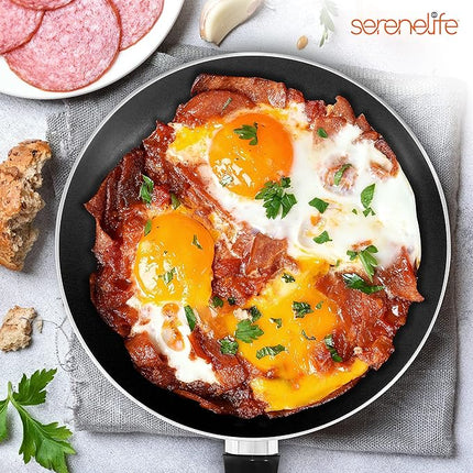 SereneLife Kitchenware Pots & Pans Basic Kitchen Cookware, Black Non-Stick Coating Inside, Heat Resistant Lacquer (15-Piece Set), One Size, Gold