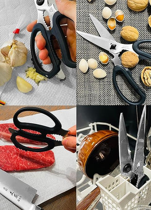 CANARY Japanese Kitchen Scissors Heavy Duty 8.2", Made in JAPAN, Dishwasher Safe Come Apart Blade, Multipurpose Kitchen Scissors, Sharp Serrated Japanese Stainless Steel, Black
