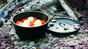 Lodge 8 Quart Pre-Seasoned Cast Iron Camp Dutch Oven with Lid - Dual Handles - Use in the Oven, on the Stove, on the Grill or over the Campfire - Black