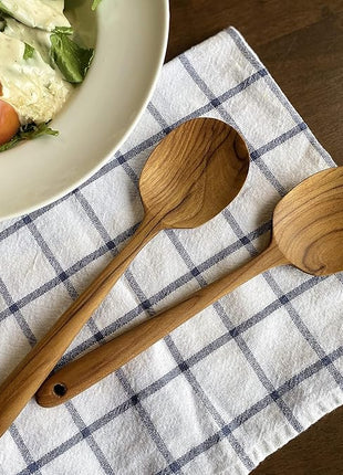 FAAY Thai Teak Salad & Cooking Spoons (2 Pack), 9.5 inch – Handcrafted in Thailand, Natural Coconut Oil Finish, Smooth Non-Scratch Utensils for Mixing & Serving
