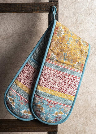 Maison d' Hermine Double Oven Mitts 100% Cotton 7"x35" Double Oven Mitt Heat Resistant BBQ Cooking Gloves with Loop, Baking, Grilling, Home, Kitchen, Handling Hot Pans Spring Summer (Marquise)