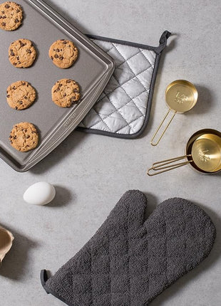 DII Basic Terry Collection 100% Cotton Quilted, Oven Mitt, Mineral Gray, 2 Piece