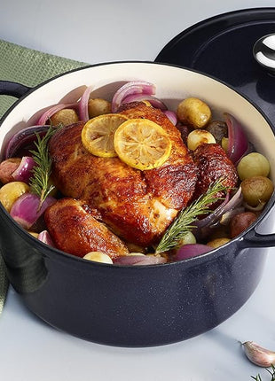 Tramontina 80131/038DS Enameled Cast Iron Covered Round Dutch Oven, 5.5-Quart, Dark Blue