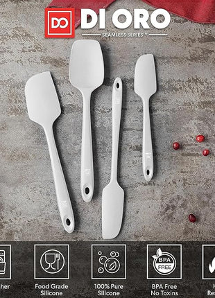 DI ORO Silicone Spatula Set - Rubber Kitchen Spatulas for Baking, Cooking, & Mixing - 600°F Heat-Resistant & BPA Free Silicone Scraper Spatulas for Nonstick Cookware - Dishwasher Safe (4pc, Stone)