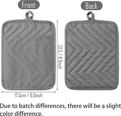 GROBRO7 5Pack Pot Holders for Kitchen Heat Resistant Cotton Potholder Multipurpose Hot Pad Machine Washable Oven Mitts with Pocket Potholders for Baking and Cooking 8.9 x 6.9 in Gray Black