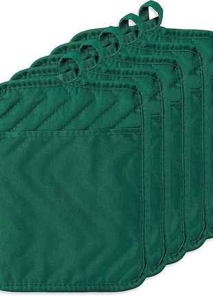 GROBRO7 5Pack Pocket Pot Holders Cotton Heat Resistant Potholder Multipurpose Hot Pads Machine Washable Oven Mitts Heat Pads for Daily Kitchen Baking and Cooking 8.9 x 6.9 in Dark Green