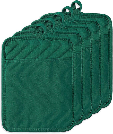 GROBRO7 5Pack Pocket Pot Holders Cotton Heat Resistant Potholder Multipurpose Hot Pads Machine Washable Oven Mitts Heat Pads for Daily Kitchen Baking and Cooking 8.9 x 6.9 in Dark Green