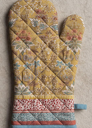 Maison d' Hermine 100% Cotton Oven Mitt & Pot Holder Set (7.5"x13" & 8"x8") Heat Resistant BBQ Cooking Gloves with Loop, Baking, Grilling, Kitchen, Handling Hot Pans Spring/Summer (Marquise)