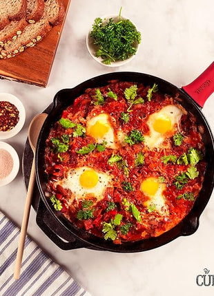 Cuisinel Cast Iron Skillet with Lid - 12"-Inch Frying Pan + Glass Lid + Heat-Resistant Handle Cover - Pre-Seasoned Oven Safe Cookware - Indoor/Outdoor Use - Grill, BBQ, Fire, Stovetop, Induction Safe