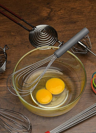 Flat Whisk Silicone Handle Non Slip 10" - 5 Wires Whisk with 10 Heads for Kitchen Cooking by Jell-Cell (Grey)