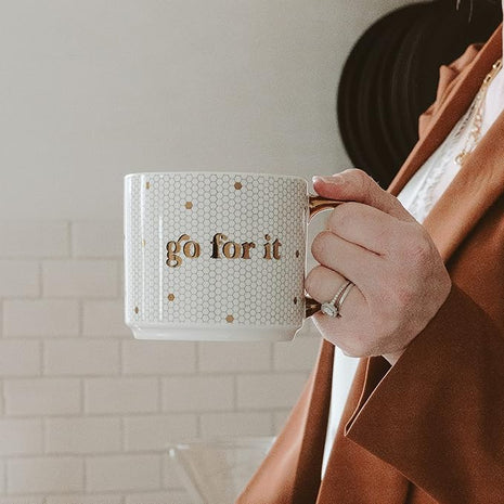 Sweet Water Decor Go For It Tile Coffee Mugs | Novelty Coffee Mugs | 17oz Gold Handle Coffee Cup | Cute Coffee Mug | Motivational Gifts