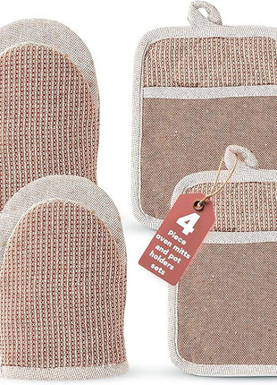 Casa Platino Cute Oven Mitts & Pot Holders, 4-Piece – Oven Mitts Heat Resistant for Grilling & Baking, Pot Holder for Hot Cookware & Microwave – Withstands Up to 500°F, Non-Slip – Canyon Rose