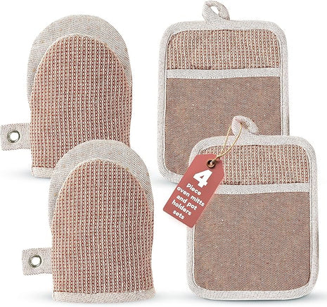 Casa Platino Cute Oven Mitts & Pot Holders, 4-Piece – Oven Mitts Heat Resistant for Grilling & Baking, Pot Holder for Hot Cookware & Microwave – Withstands Up to 500°F, Non-Slip – Canyon Rose