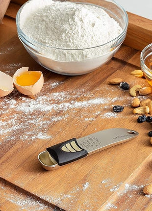 KitchenArt Professional Series Tablespoon, Champagne Satin Measuring Spoon, Adjustable from 1/2 Teaspoon to 1 Tablespoon, White & Black