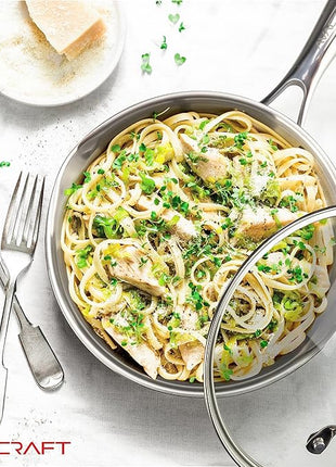 AVACRAFT 18/10 8 Inch Stainless Steel Frying Pan with Lid, Side Spouts, Induction Pan, Versatile Stainless Steel Skillet, Fry Pan in our Pots and Pans (Stainless Steel, 8 Inch)