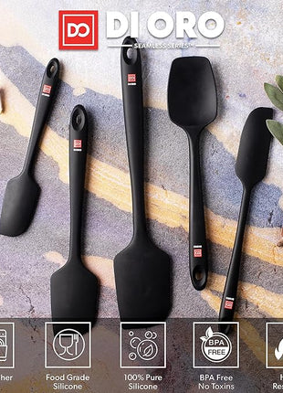 DI ORO Silicone Spatula Set - Rubber Kitchen Spatulas for Baking, Cooking, & Mixing - 600°F Heat-Resistant & BPA Free Silicone Scraper Spatulas for Nonstick Cookware - Dishwasher Safe (5pc, Black)