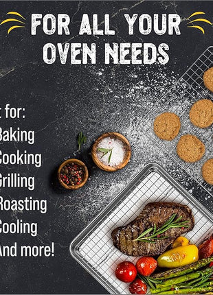 Checkered Chef Quarter Sheet Pan with Wire Rack for Cooking - 1/4 Sheet Pan, 13" x 9.5" Aluminum Cookie Sheets and Stainless Steel Cooling Rack for Baking