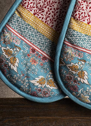 Maison d' Hermine Double Oven Mitts 100% Cotton 7"x35" Double Oven Mitt Heat Resistant BBQ Cooking Gloves with Loop, Baking, Grilling, Home, Kitchen, Handling Hot Pans Spring Summer (Marquise)