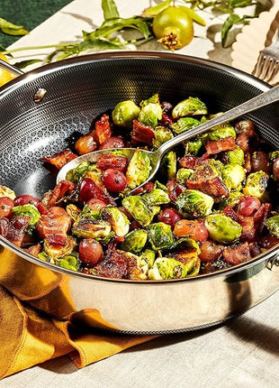 HexClad Hybrid Nonstick 4.5-Quart Deep Sauté Pan with Tempered Glass Lid, Stay-Cool Handle, Dishwasher-Friendly, Oven-Safe Up to 900°F, Induction Ready, Compatible with All Cooktops