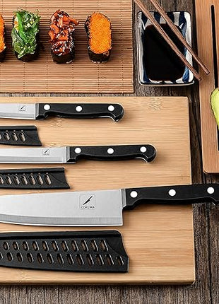 Kitchen Knife, 3-Pcs Knife Set With Sheath, 8 Inch Chef Knife, 4.5 Inch Utility Knife, 4 Inch Paring Chef Knife, Stainless Steel, Black