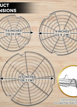 KITCHENATICS Round Cooling Racks for Cooking & Baking, Stainless Steel Steamer Rack, Canning Rack, Cake Cooling Rack - Circle Wire Cooling Rack for Air Fryer, Instapot, Cake Pans - 3PC 7.5", 9", 10.5"