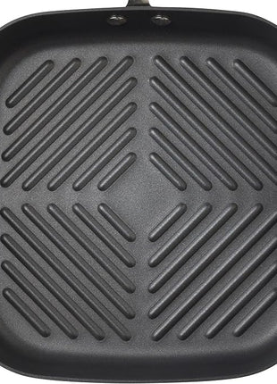 Rachael Ray Cucina Hard-Anodized Nonstick 11-Inch Deep Square Grill Pan, Gray with Cranberry Red Handle - 87632