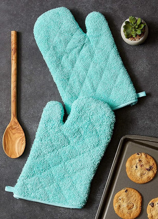 DII Basic Terry Collection 100% Cotton Quilted, Oven Mitt, Aqua, 2 Piece