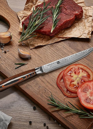 Damascus Utility Knife 5.5" Chef Knife Kitchen VG10 Stainless Steel Core 67-Layer Hand Forged Razor Sharp Edge Ergonomic Handle Precision Slicing Boning Trimming Carving Gift Idea