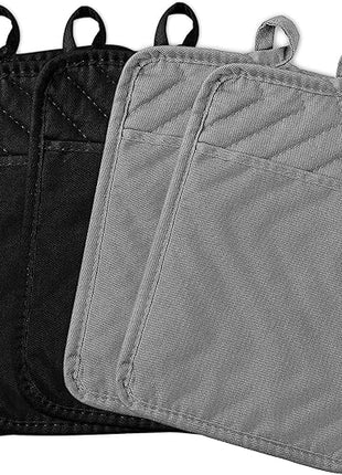 GROBRO7 5Pack Pot Holders for Kitchen Heat Resistant Cotton Potholder Multipurpose Hot Pad Machine Washable Oven Mitts with Pocket Potholders for Baking and Cooking 8.9 x 6.9 in Gray Black