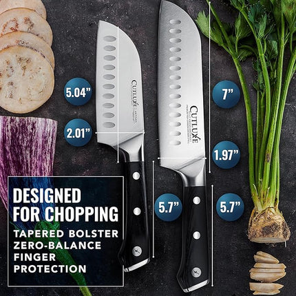 Cutluxe Santoku Knife Set – 7" Chopping Knife and 5" Vegetable Knife – Multipurpose Kitchen Knives – High Carbon German Steel, Full Tang & Ergonomic Handle Design – Artisan Series