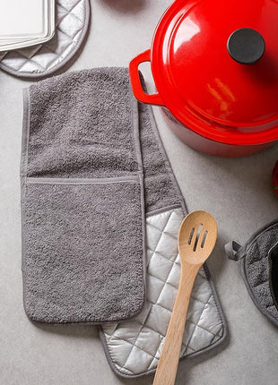 DII Basic Terry Collection 100% Cotton Quilted, Double Mitt, Gray