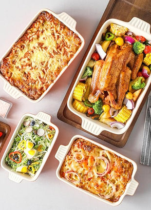 MALACASA Bakeware Set of 4, Porcelain Baking Pans Set for Oven, Casserole Dish, Ceramic Rectangular Baking Dish Lasagna Pans for Cooking Cake Kitchen, Orange(9.4"/11.1"/12.2"/14.7"), Series BAKE.BAKE