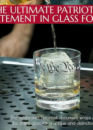Greenline Goods Whiskey Glasses – United States Constitution We The People (Set of 2) - 10 oz Tumblers - American US Patriotic Gift Set - Old Fashioned Cocktail Glasses