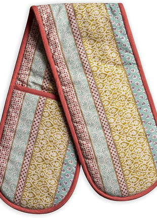 Maison d' Hermine Double Oven Mitts 100% Cotton 7"x35" Double Oven Mitt Heat Resistant BBQ Cooking Gloves with Loop, Baking, Grilling, Home, Kitchen, Handling Hot Pans Spring Summer (Provence)