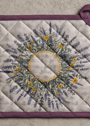 Maison d' Hermine Pot Holders 100% Cotton Heat Resistant Potholders 8" x 8" Hot Pads with Loop BBQ, Cooking, Baking, Grilling, Kitchen, Handling Hot Pans Spring/Summer (Pack of 1, Fanny Lavender)