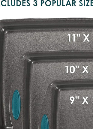Rachael Ray Bakeware Nonstick Cookie Pan Set, 3-Piece, Gray with Marine Blue Grips