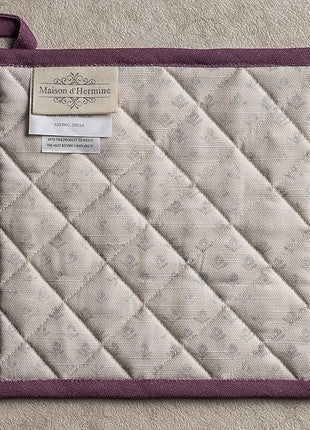 Maison d' Hermine 100% Cotton Oven Mitt & Pot Holder Set (7.5"x13" & 8"x8") Heat Resistant BBQ Cooking Gloves with Loop, Baking, Grilling, Kitchen, Handling Hot Pans Spring/Summer (Fanny Lavender)