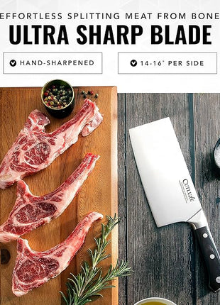 Cutluxe Cleaver Knife - 7" Meat Cleaver, Butcher Knife for Meat Cutting – German Steel Blade, Full Tang, Ergonomic Handle Design – Artisan Series