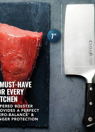 Cutluxe Cleaver Knife - 7" Meat Cleaver, Butcher Knife for Meat Cutting – German Steel Blade, Full Tang, Ergonomic Handle Design – Artisan Series