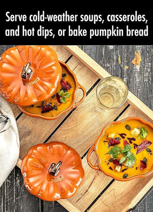 STAUB 0.5-qt Petite Ceramic, Oven & Stove Safe up to 572°F, Pumpkin Dish, Baking , Candy Dish, Burnt Orange